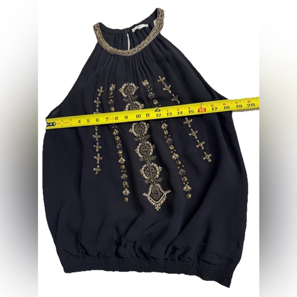 Joie Black Metallic Beaded Halter Blouson Top Sleeveless Boho Party - Picture 6 of 7